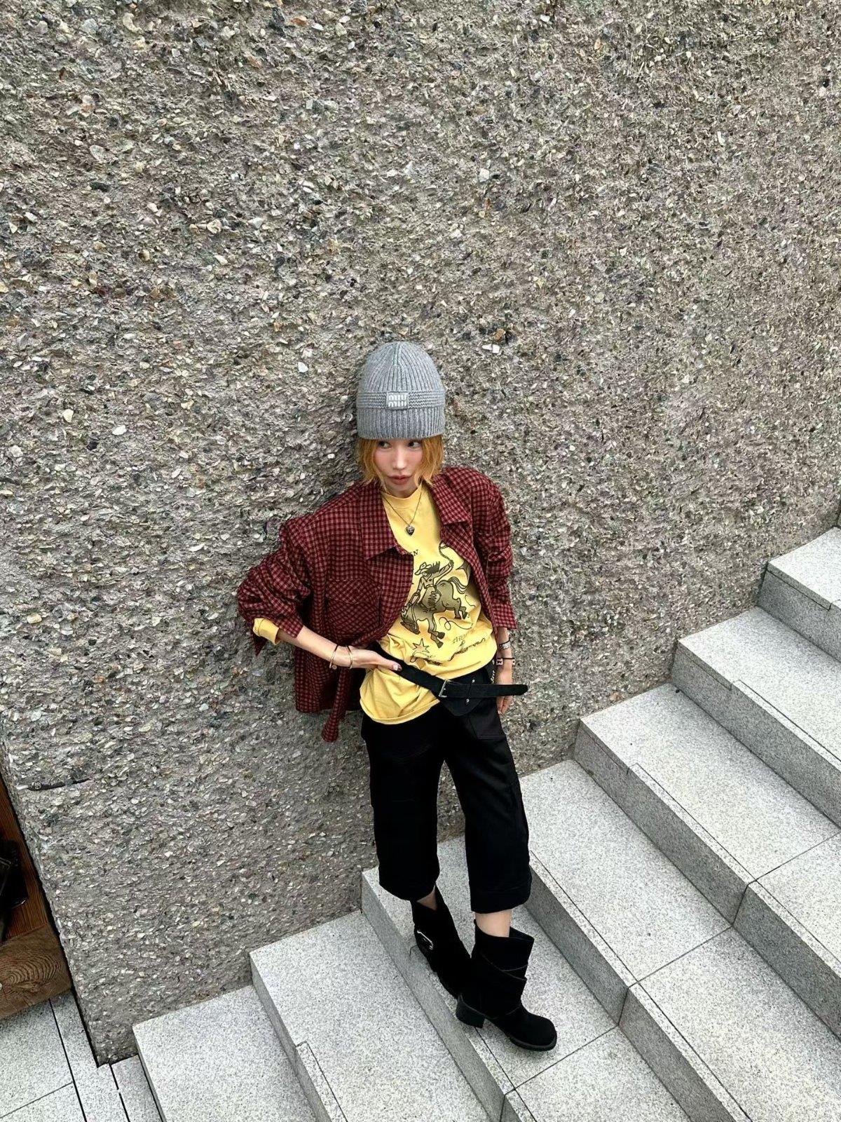 滾邊口袋格紋襯衫